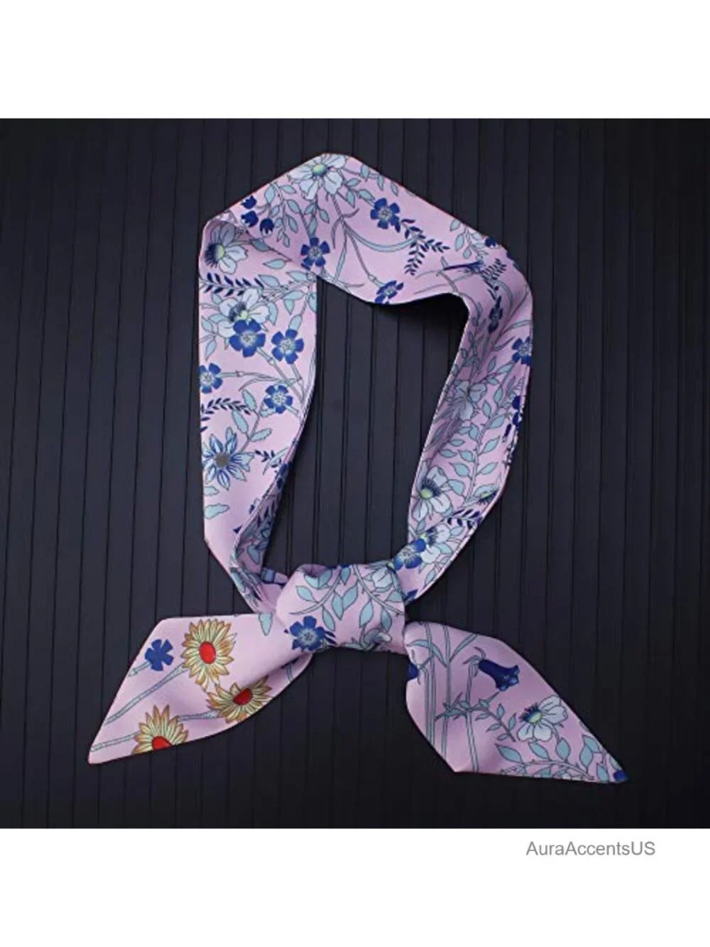 Silk Scarf Set 4pc - Bag Handle Wrap, Hair Head Band, Neck Scarf -